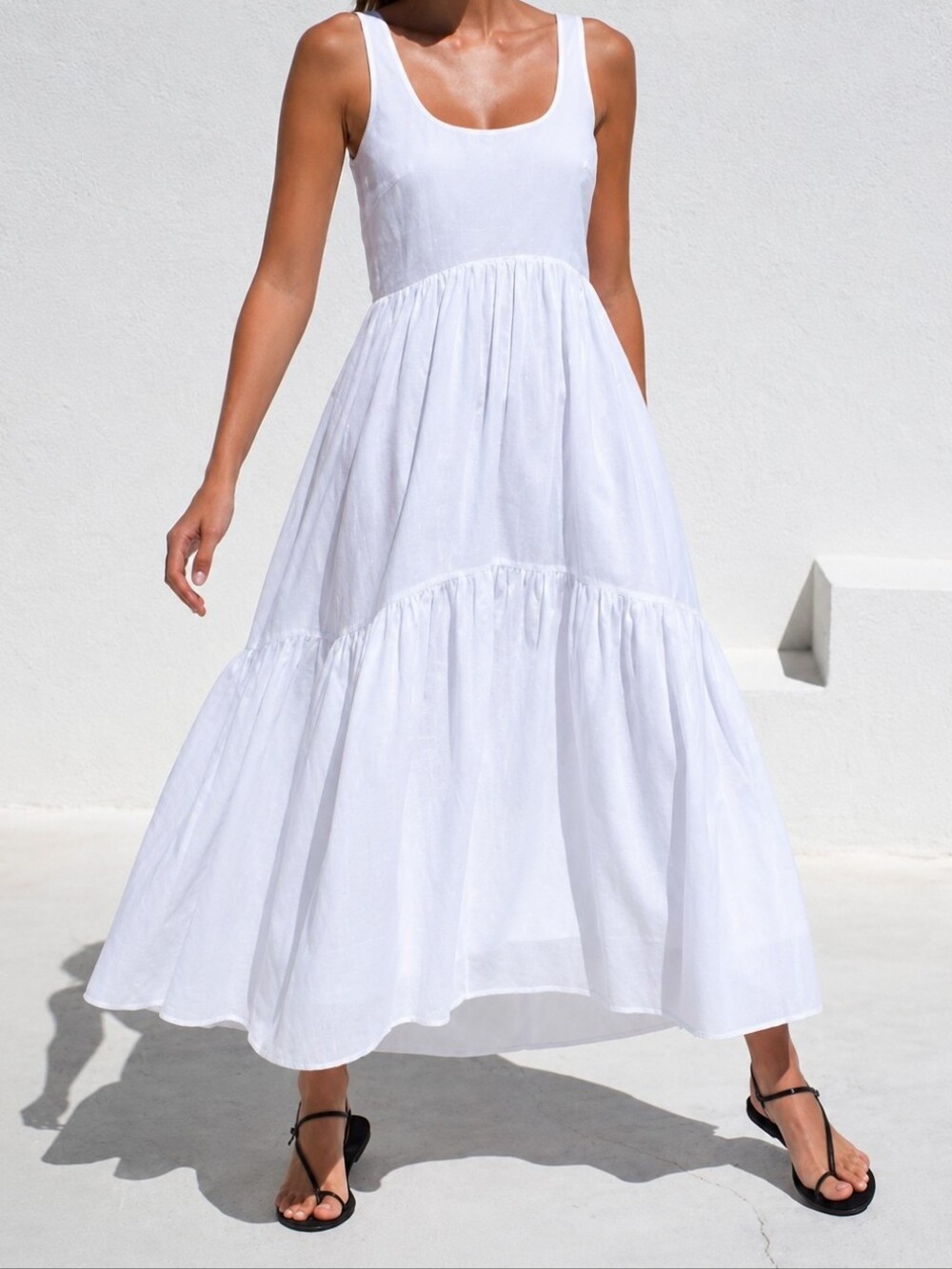 AYR White Tiered Scoop-Neck Maxi Dress